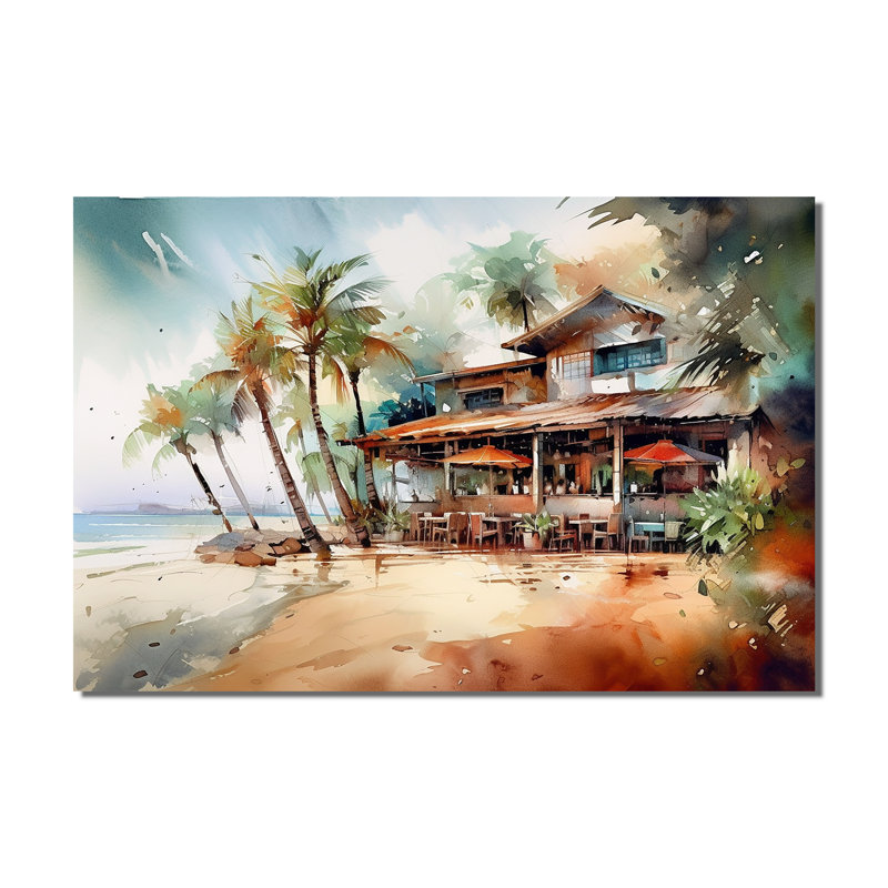 Tropical Beach House - Coastal Beach, reproduction d'art sur toile encadrée
