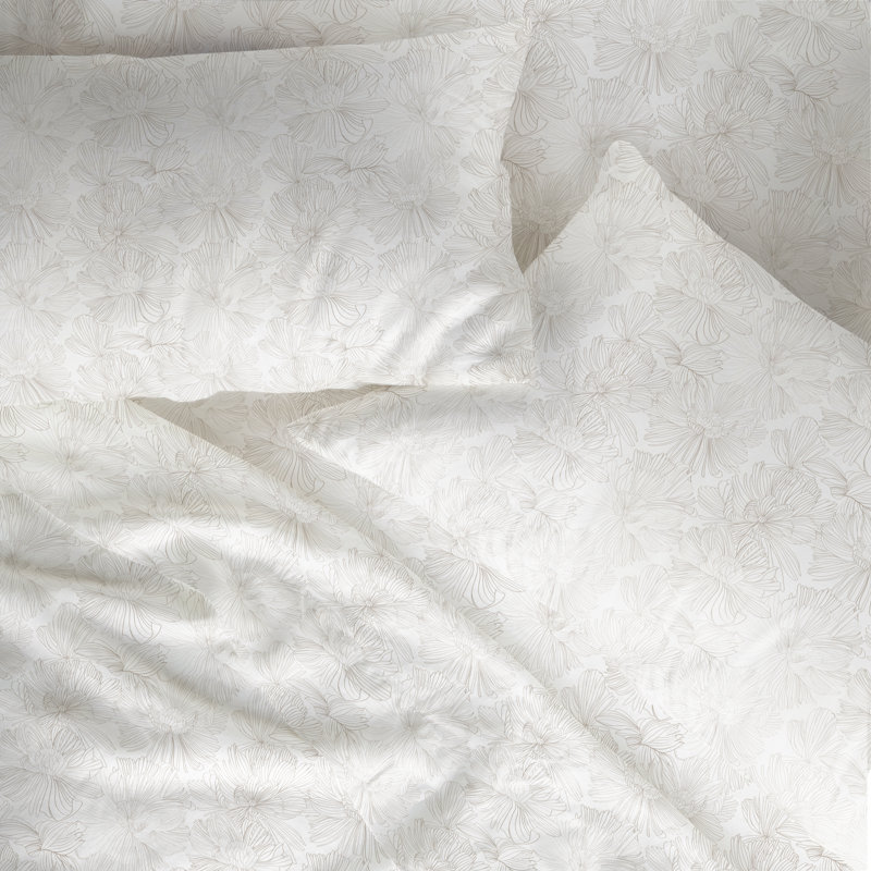 100% French Linen Sheet Set, Twin XL Sheet Set with 1 Pillowcase, Cream/Putty Floral