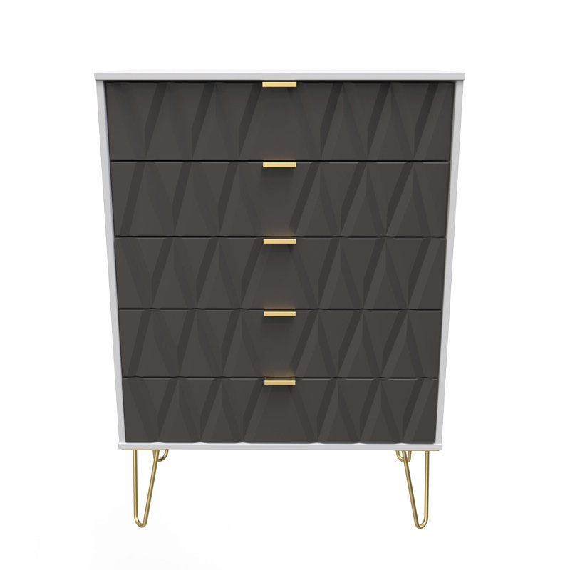 Fully Assembled Pawhuska 5 Drawer 76.5Cm W Chest of Drawers, Graphite/Grey