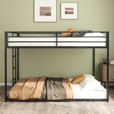 Black Full Over Metal Bunk Bed For Youngsters, Low Profile Design, Space - Saving, Easy Movement, Guardrails Protection In Metal, Ideal Bedroom, Climbing , Length Guardrails, Strong Structure