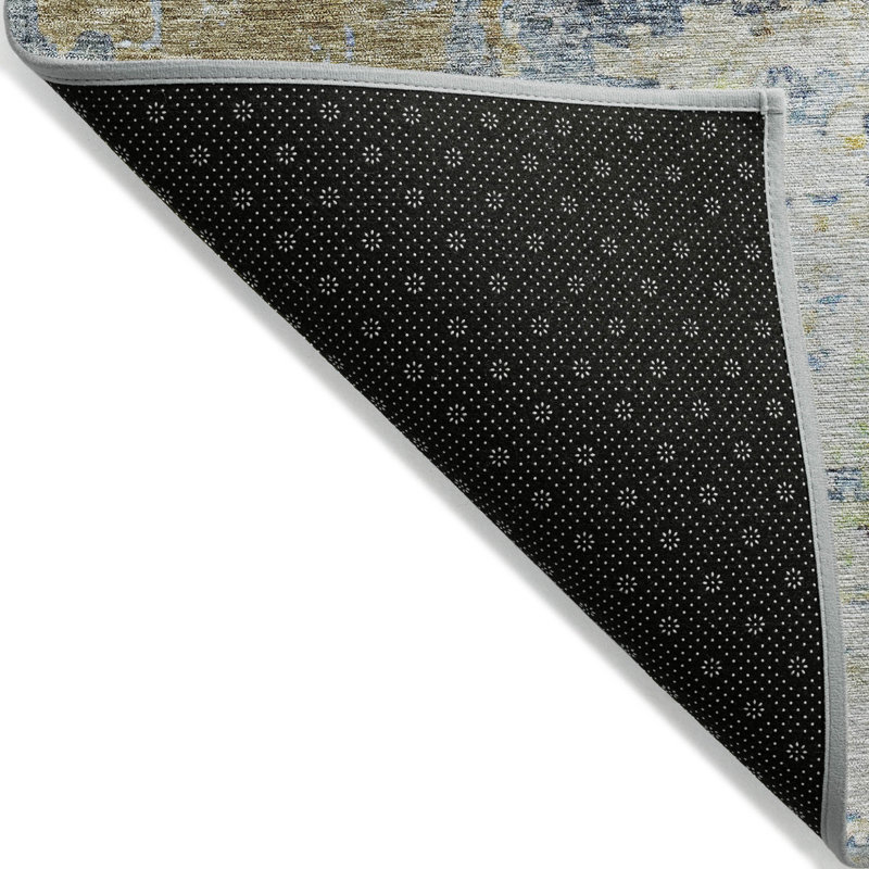 Tapis extérieur lavable abstrait bleu vert et ivoire 5 pi x 8 pi