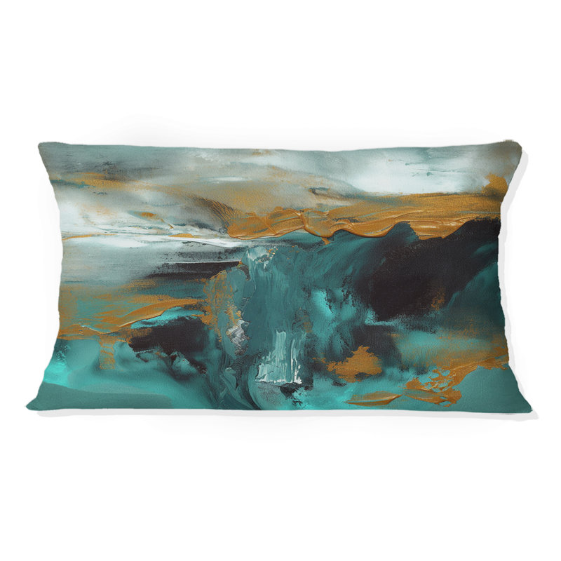 Teal Balance III - Coussin décoratif avec peinture abstraite