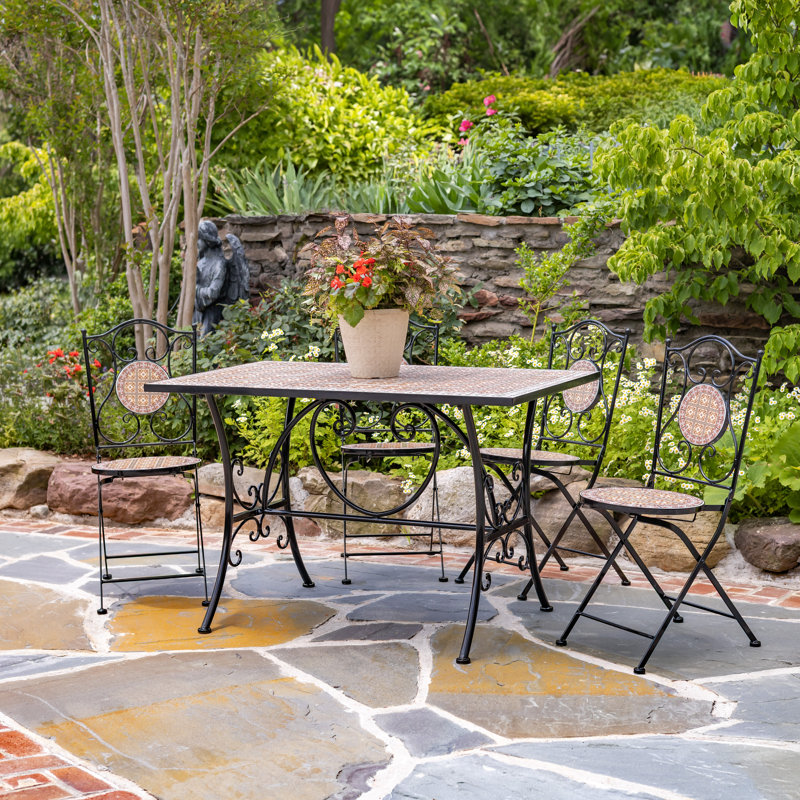Ensemble de jardin rectangulaire en mosaïque cinq pièces Pelagia - Brun clair