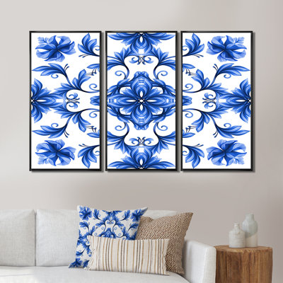 Motif floral abstrait en bleu et blanc