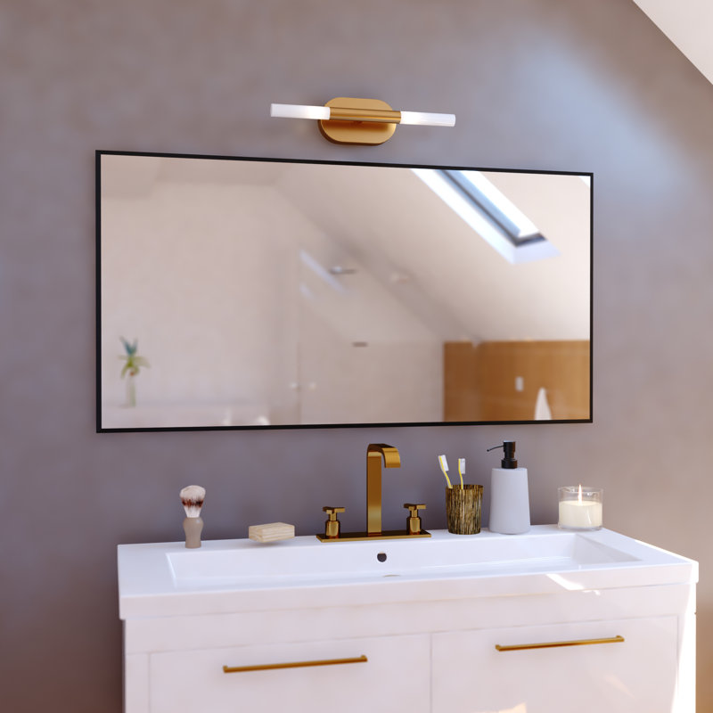Traviona 2 Light Integrated LED Bathroom Vanity Fixture White Shade, Satin Brass