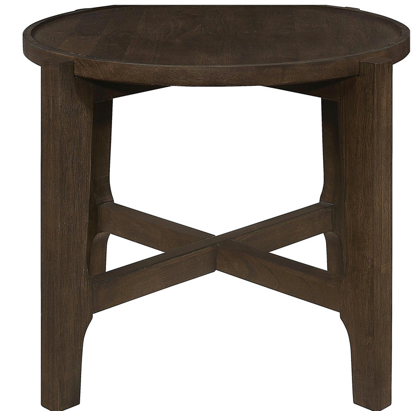 Table de bout ronde en bois massif brun foncé Mavis