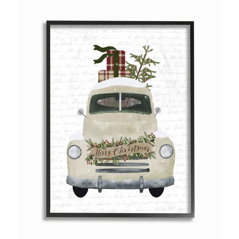 «Merry Christmas Snow Covered Truck», impression, Giclée encadrée noir minuit, H 30 po x l 24 po