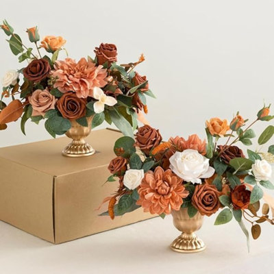 2 pièces fleurs de centre de table de mariage rose, décor de mariage de fleurs artificielles pour la réception de table, bureau de table, manteau de cheminée, allée, fausses fleurs, décorations de mariage pour la Saint-Valentin (sans vase)