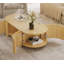 Table basse ovale cannelée avec rangement pour le salon, bois d'hévéa massif, 1 tablette et 2 portes de rangement ouvertes, naturel, 47 po-130088073
