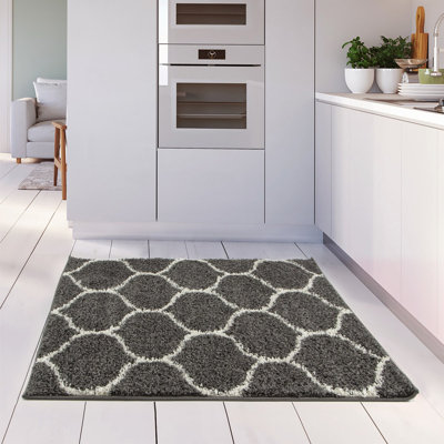 Myshaggy Collection Rugs Trellis Design in Dark Grey