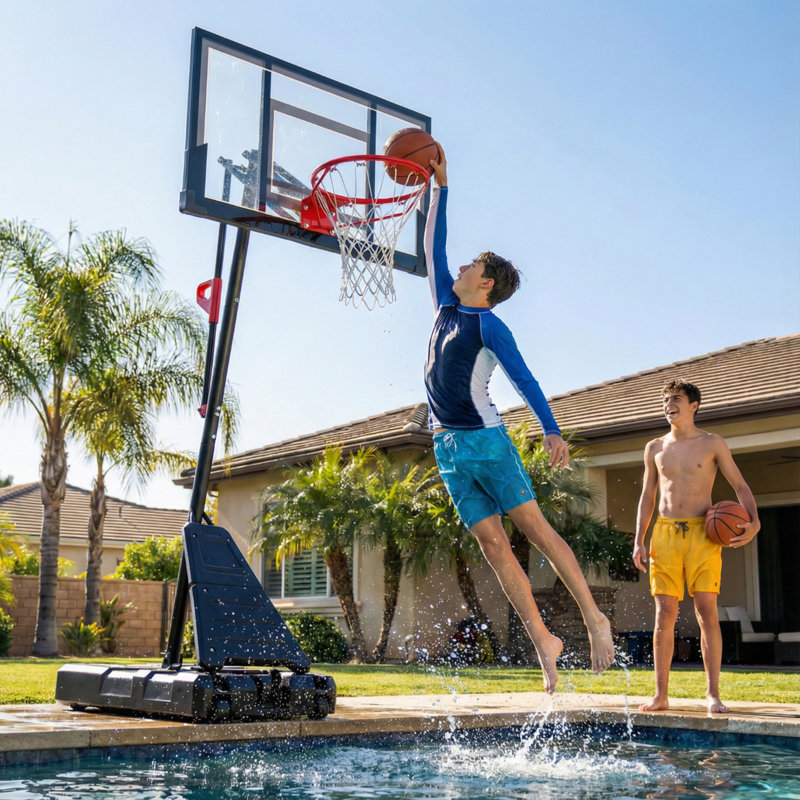 Panier de basketball extérieur réglable en hauteur avec roulettes (panneau en polycarbonate de 44 pouces) - Noir, Noir