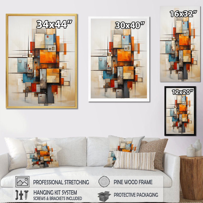 Impression sur toile Haydyn Cubism Fragmented Perspectives I, H 44 po x l 34 po x P 1,5 po, Cadre flottant doré