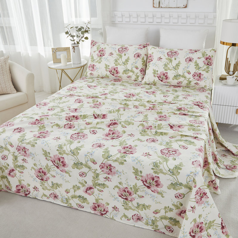 Ensemble de draps pour chambre d'amis 4 pièces 100% coton, Ensemble de draps pour lit double avec 2 taies d'o
