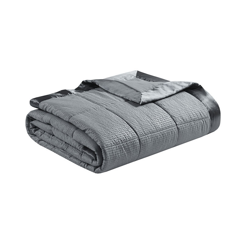 Oversized Down Alternative Blanket With Satin Trim, Charcoal, Full