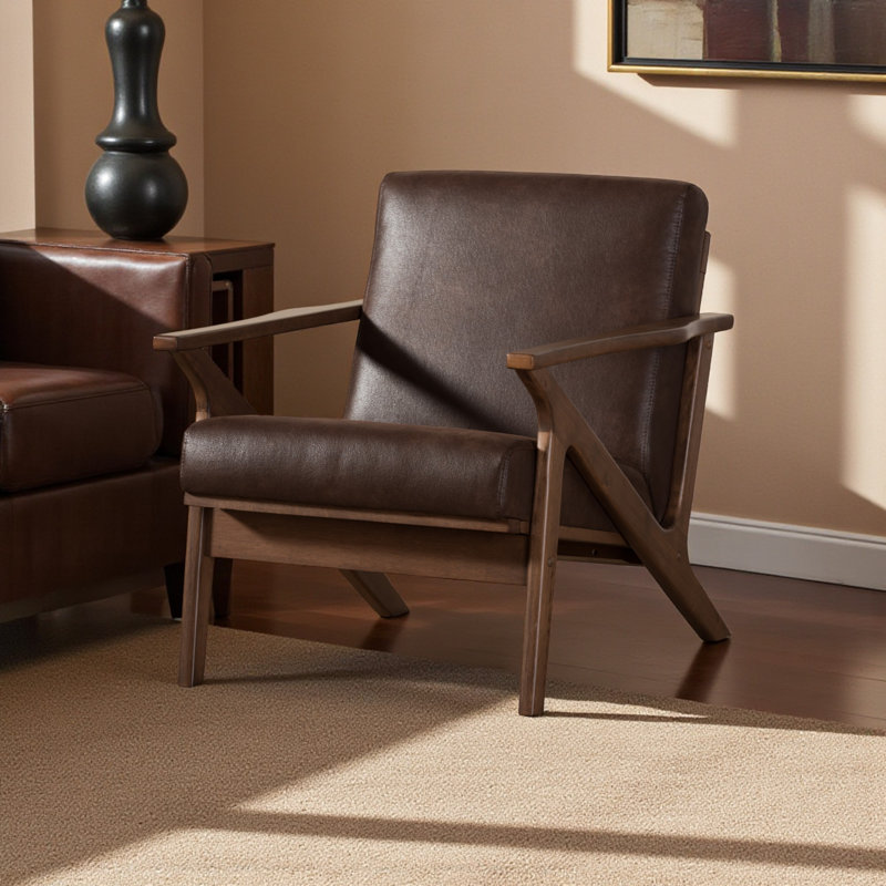 Burnsdale Faux Leather Accent Chair in Walnut Brown, 29.53" H X 27.95" W X 33.07" D, Dark Brown