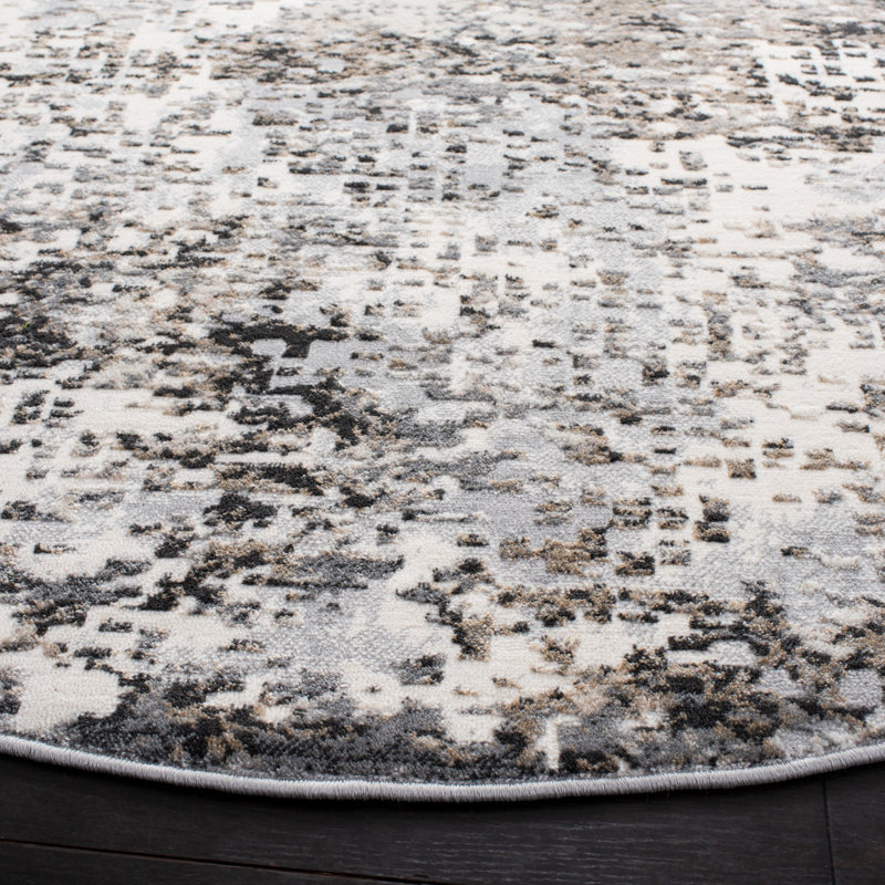 Abstract Grey/Dark Grey Area Rug, Round 6'7"