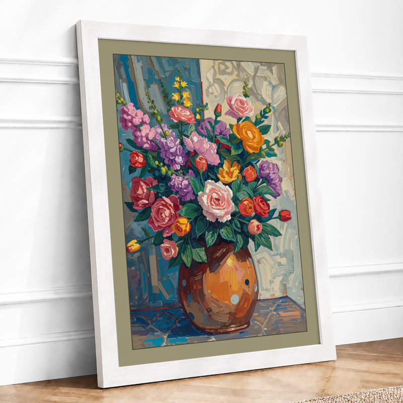 Terracotta Roses Botanical - Framed Print, A3 - 42.0 x 29.7 cm, White