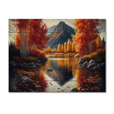 Shameka Red And Orange Birch Trees By The Lake IV - Unframed Print on Wood -  Millwood Pines, F13D1A2692A243129FA44F8601D7548A