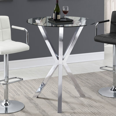 35 x 35 x 41.25 in Chrome Metal Round Glass Top Bar Table