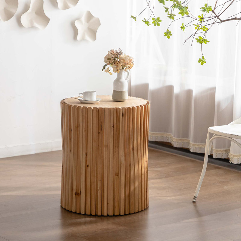 Table basse cylindrique de style rétro avec motif en relief à texture verticale