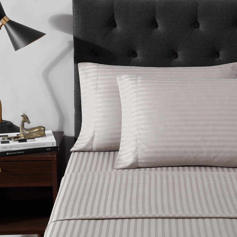 Dobby 100% Cotton Standard Sheet Set, Queen Sheet Set with 2 Pillowcases, Gray
