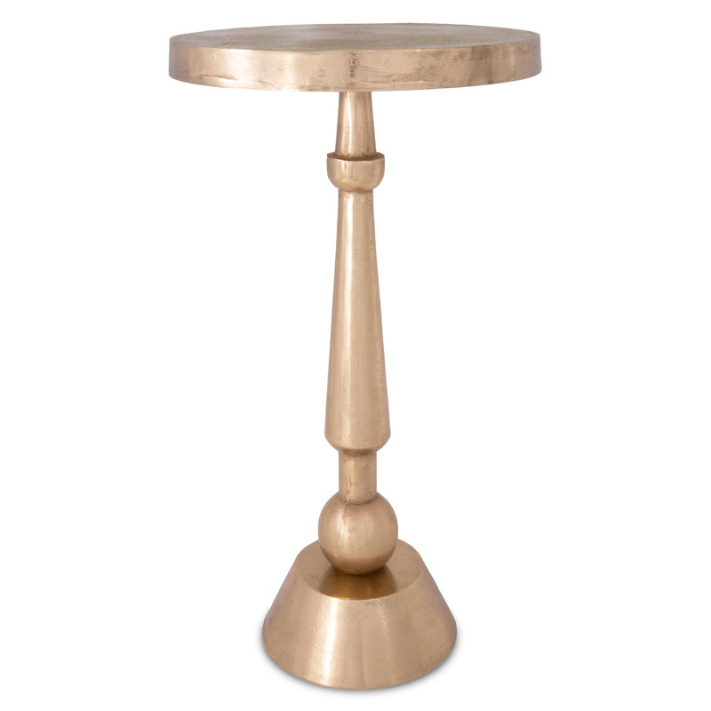 Small Round Gold Cast Aluminum Pedestal Side Table