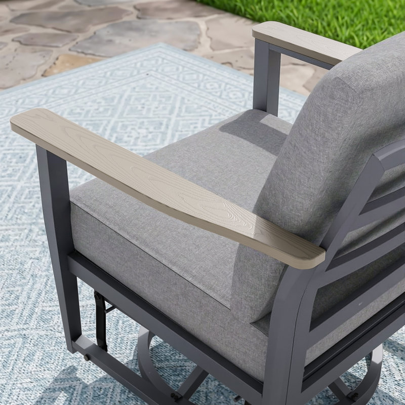 Fauteuils à bascule pivotants en aluminium pour 2 personnes avec coussins, Gris