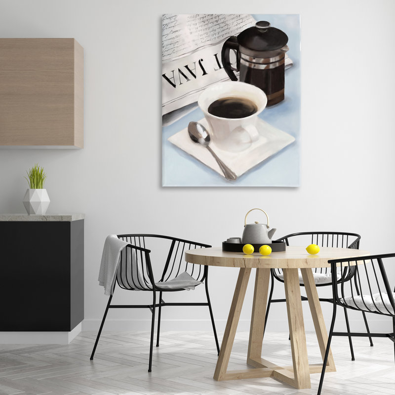 Art mural sur toile café et journal, design par Carol Robinson, H 48 po x l 36 po