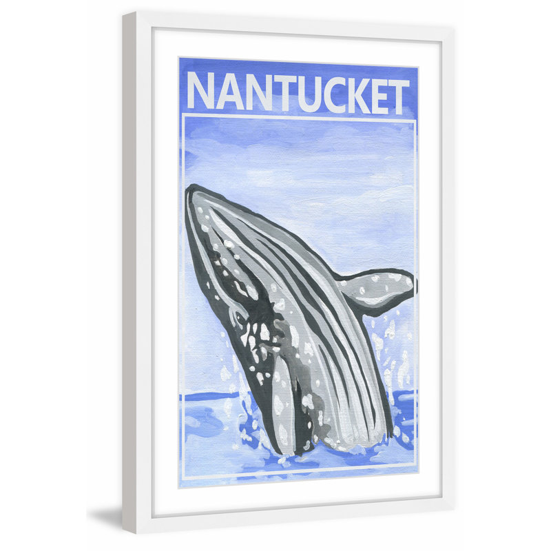 Jumping Whale by Marmont Hill - Painting, 46cm H x 30cm W, White Framed