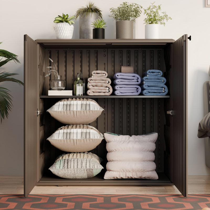 Decksplore 80 Gallons Weatherproof Outdoor Storage Cabinetwith Adjustable, Brown