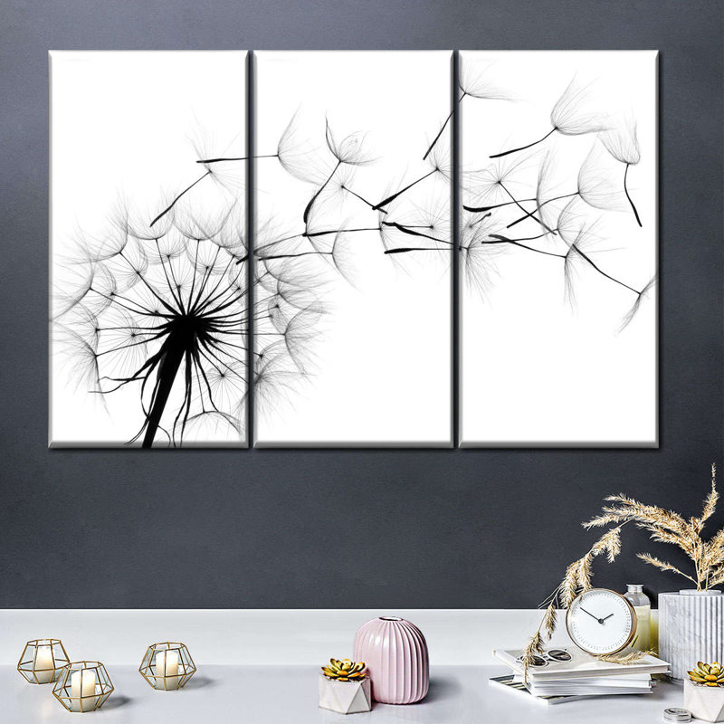 Flying Dandelion - Ensemble de 3 toiles tendues, H 28 po x l 45 po x P 1,25 po