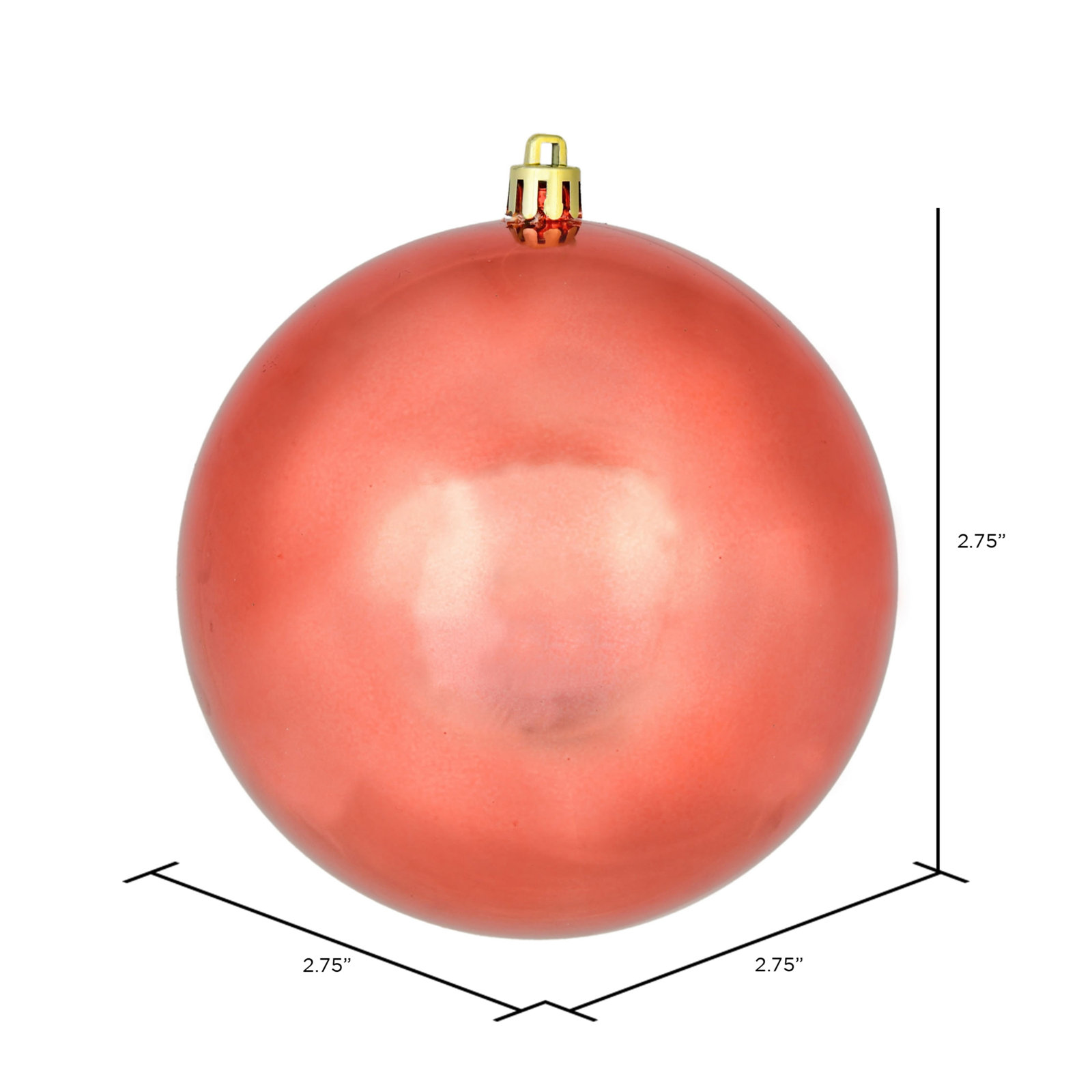 Holiday Décor Ball Ornament, 2.75" H x 2.75" W x 2.75" D, Coral Shiny