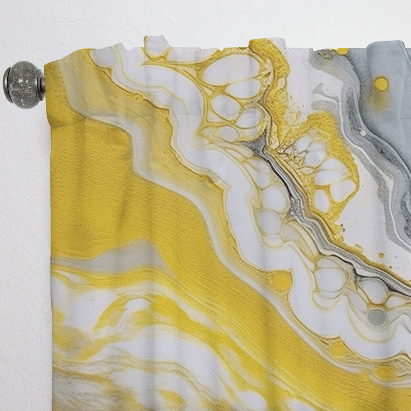Rideau en velours abstrait gris et jaune Symphony, L 52 po x L 120 po