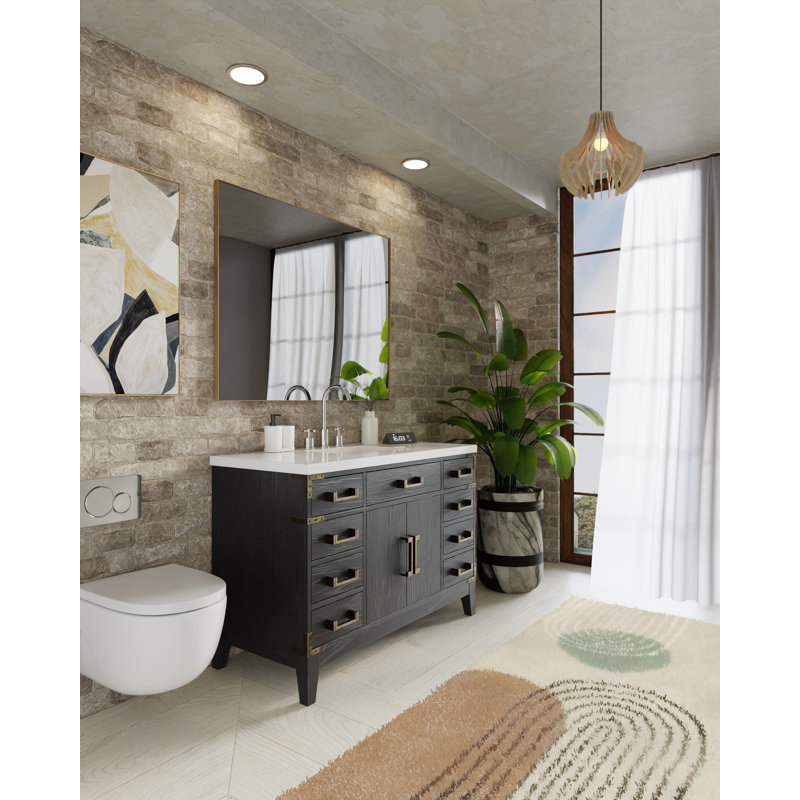 Plateau de meuble-lavabo simple l 48 po x P 22 po Laurel, Chêne noir, Marbre de culture blanc