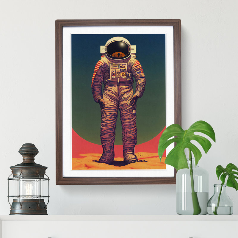Astronaut Arrival - Single Picture Frame Print, 64cm H x 46cm W x 2cm D, Walnut Framed