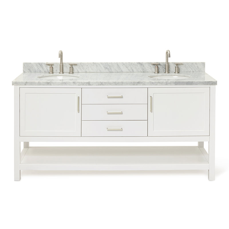 73'' Double Bathroom Vanity with Carrara Marble Top, Gray, Oval
