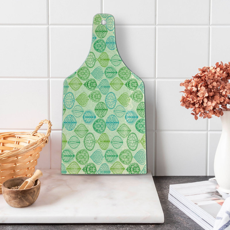 Ambesonne Nature Tempered Glass Cutting Board Leaves Forest Pattern Multicolor