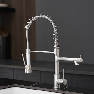 Brushed Nickel Kitchen Sink Faucet , Pull Down , Single Handle Control, Superior Construction Faucet, Stainless Steel, Nickel, High Arch Spout, Easy Maintenance