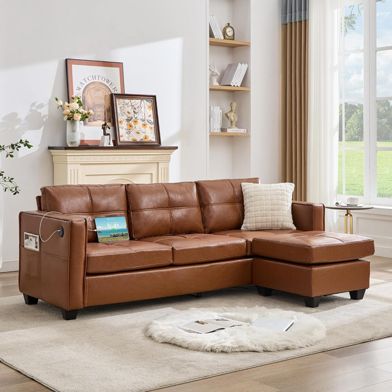 88” Square Arm Sofa With Ottoman, Brown