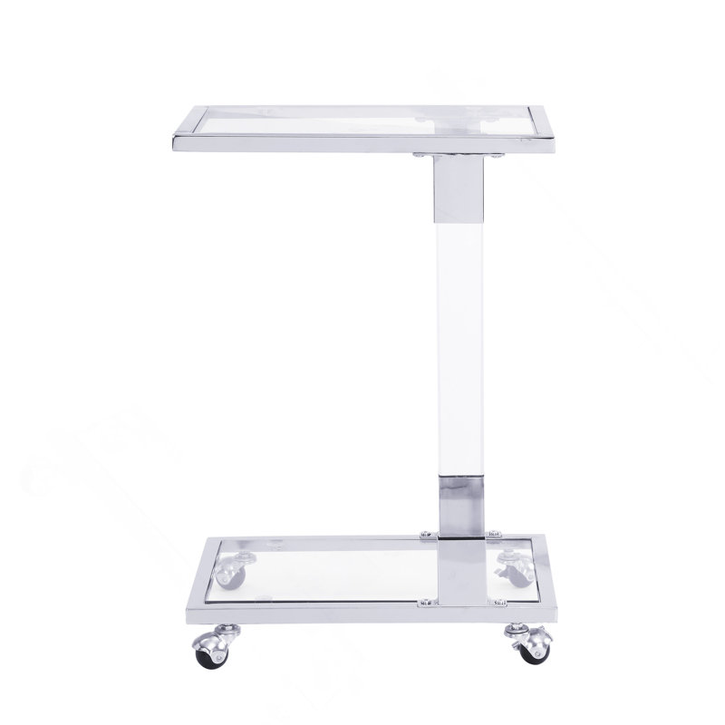 Table d'appoint en verre chromé, table de bout en acrylique, table en forme de C en verre avec base en métal pour le salon, la chambre à coucher, le balcon, la maison et le bureau