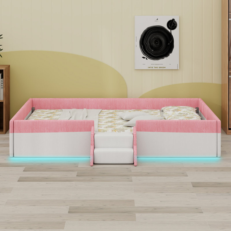 Upholstered, Grand lit, Rose et blanc
