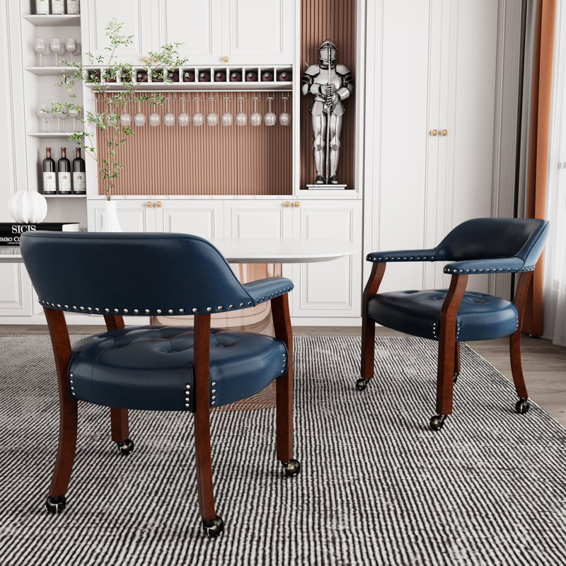 Swivel Tufted Dining Chairs With Casters And Arms, Light Brown, Espresso, 2