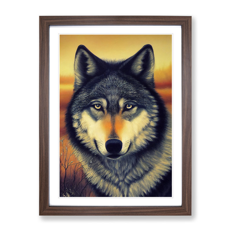 Beautiful Wolf - Print, White, 64cm H x 46cm W x 2cm D, Walnut