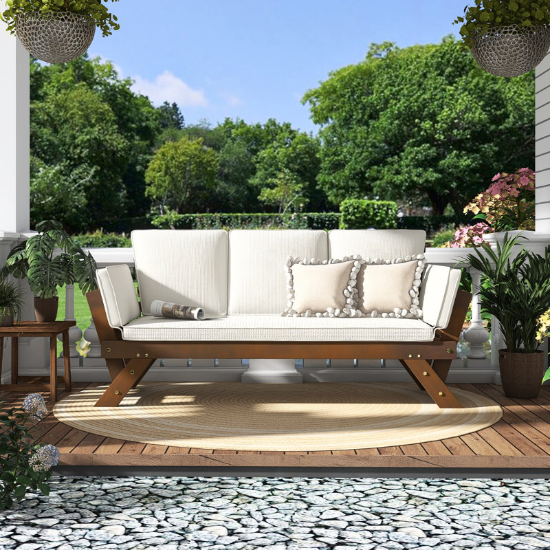 Canapé d'extérieur en bois ajustable Patio, Beige, Brun