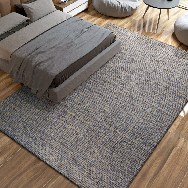 Tapis bleu noué à la main de haute qualité, Rectangle de 5 pi x 8 pi