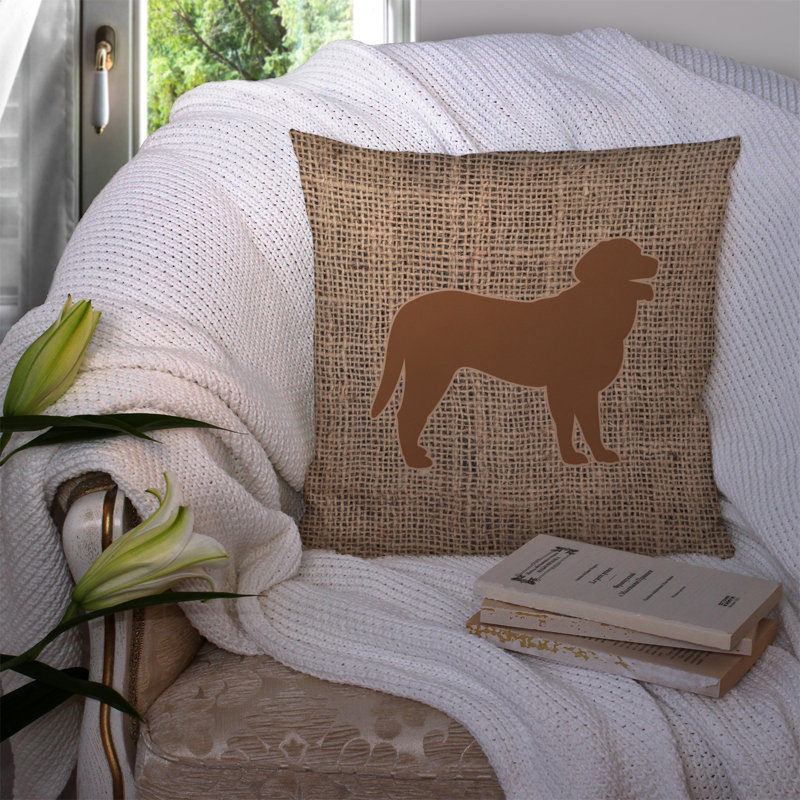Coussin décoratif intérieur/extérieur en toile jute revêtu, H 14 po x l 14 po x P 4 po, Brun