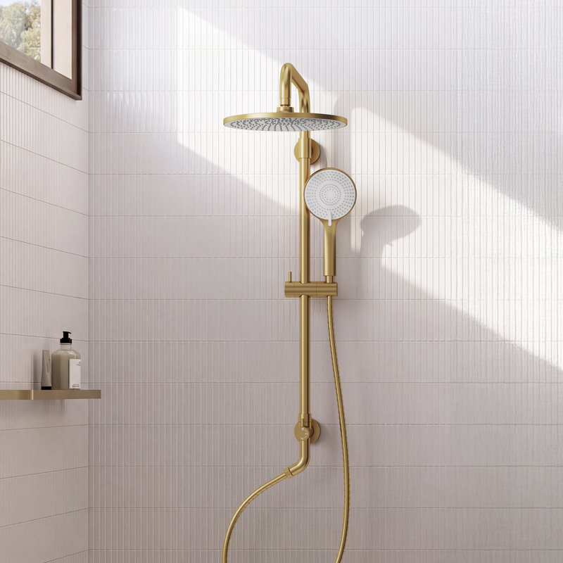 Système de douche mural à pression équilibrée, pomme de douche à pluie 10 "avec douchette coulissante, Or brossé