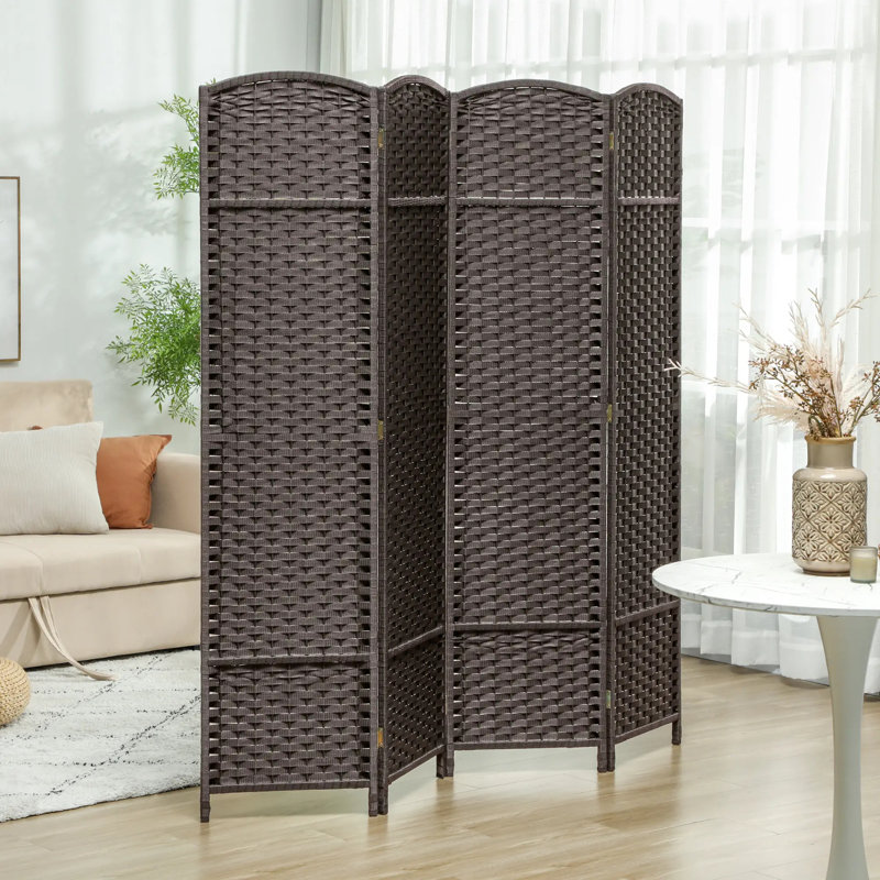 170cm H Solid Wood Folding Room Divider, Brown, 4