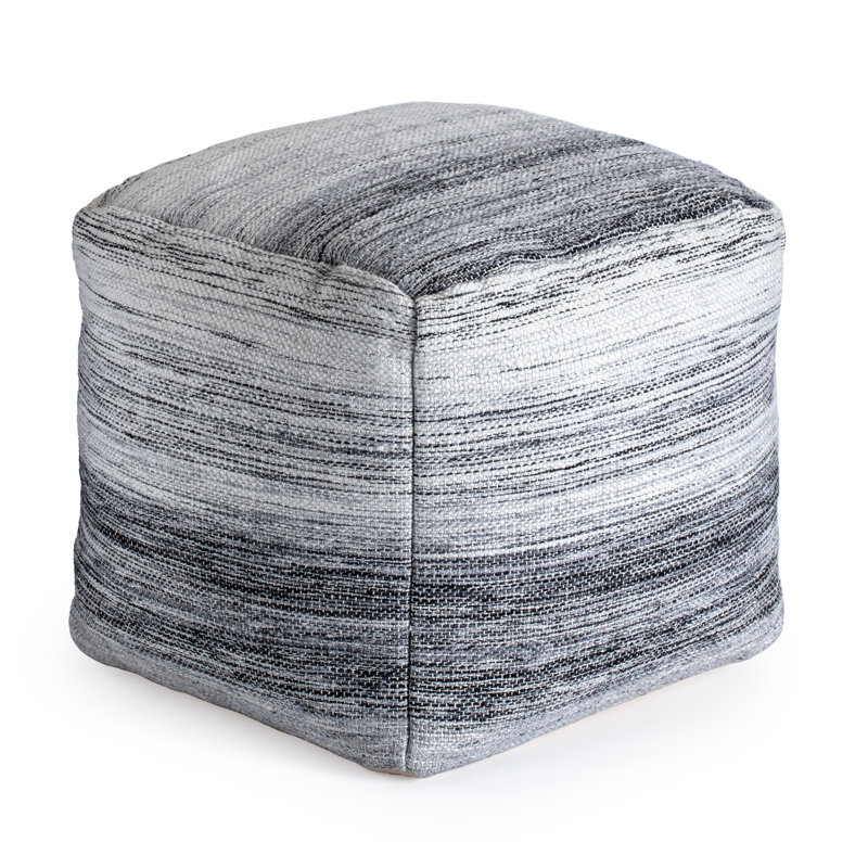 Teagan Upholstered Pouf, Black/Ivory Polyester Blend