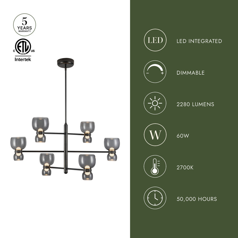 Sutton 36-in Black dimmable LED Chandelier, Oil Rubbed Bronze, Clear Glass